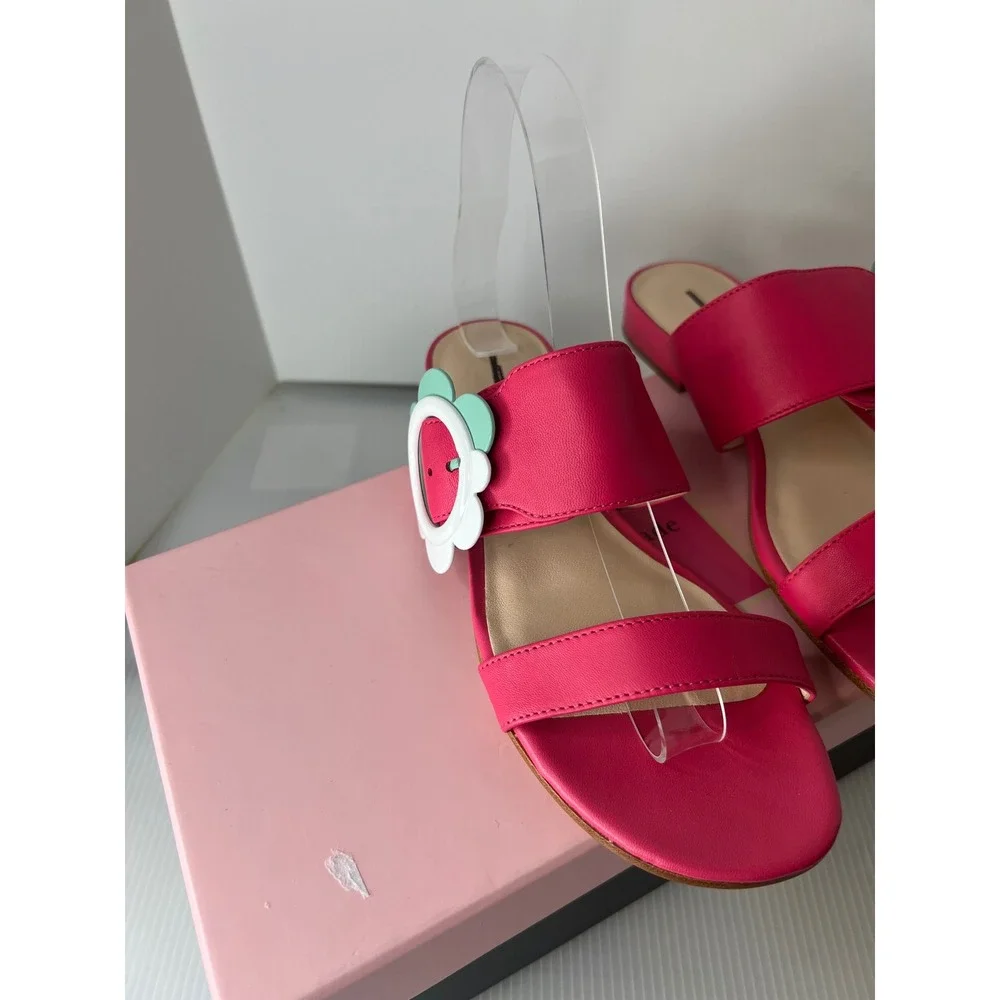 Kate Spade Fabi‎ Flower Buckle Slide Sandals Pink Leather Women 6M